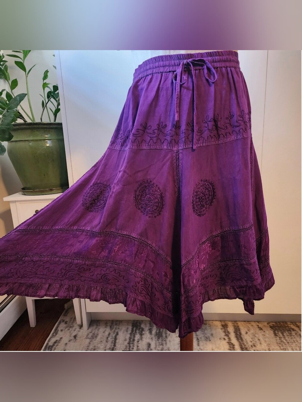 Fairy Grunge Just Cruising Skirt Womens OS Purple Embroidered Asymmetrical Gypsy